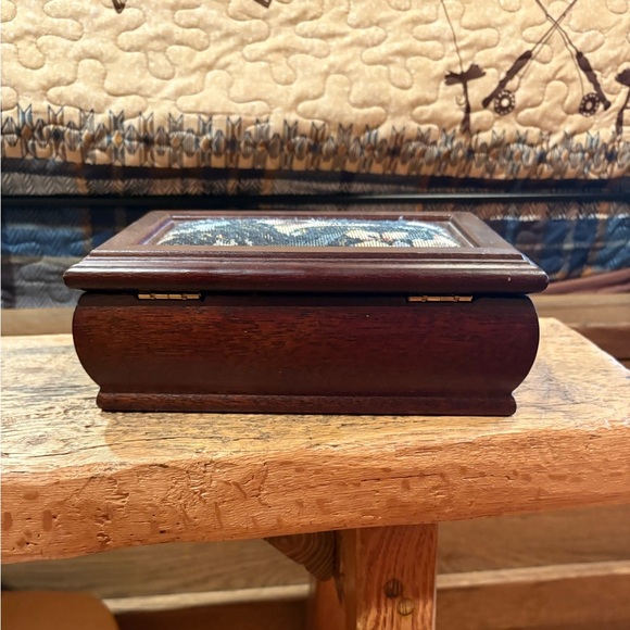 Vintage Wooden Jewelry Box with Floral Tapestry - Picture 4 of 12